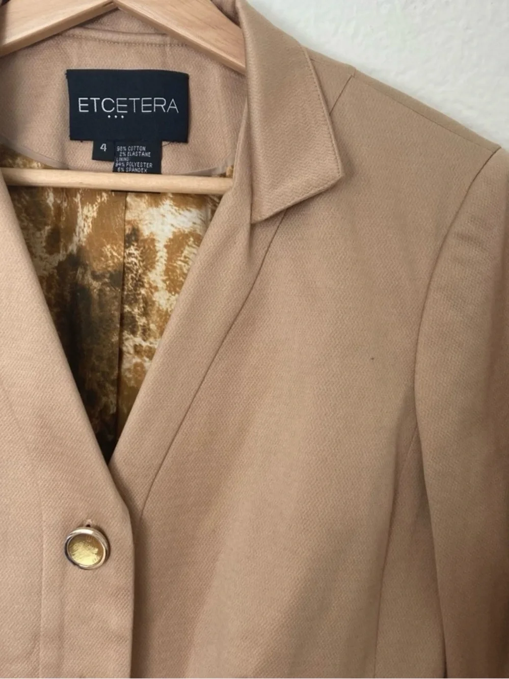 Etcetera Camel Tan Tailored Blazer with Gold Buttons